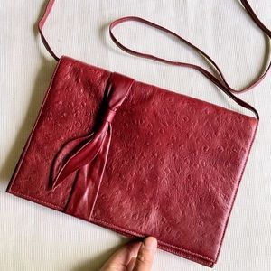 Rare Vintage Halston Ostrich Leather Red Clutch or Crossbody Bag Purse